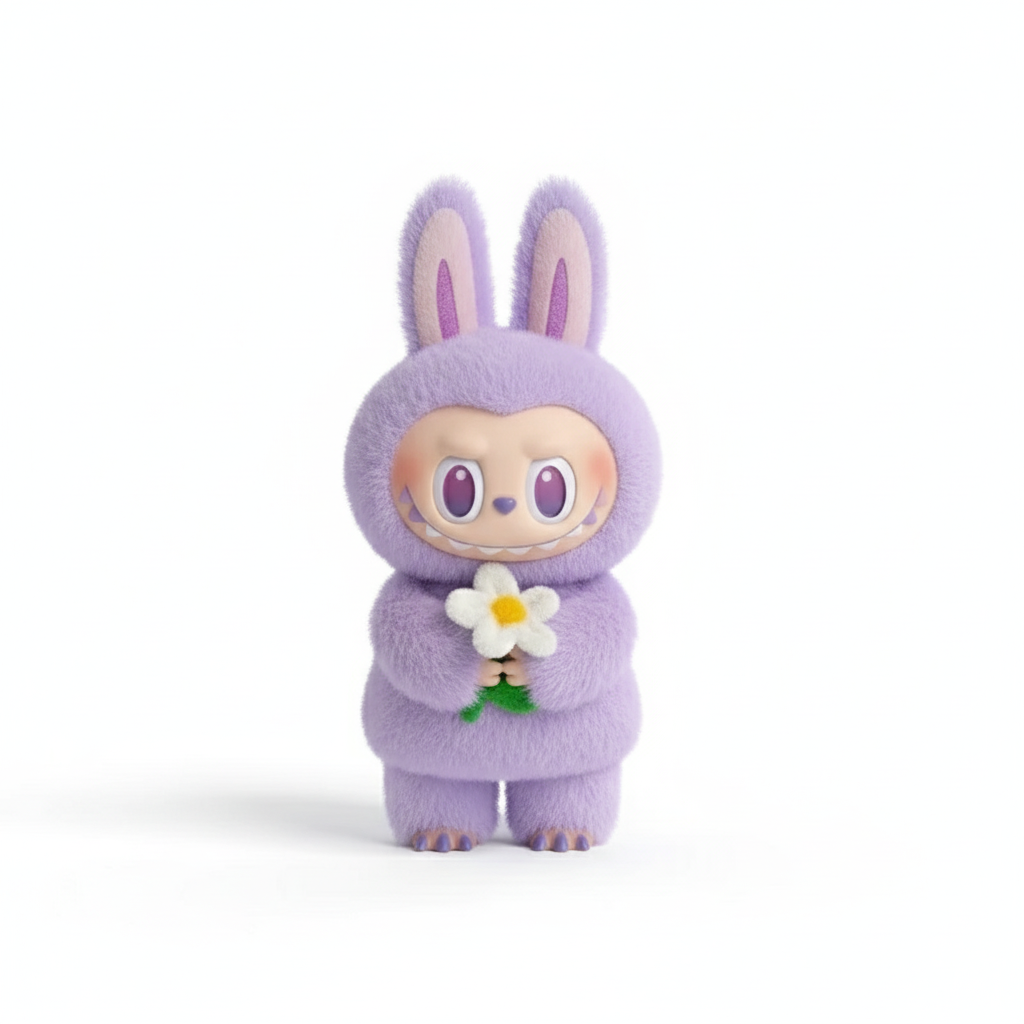 Labubu violette avec fond blanc et ombre