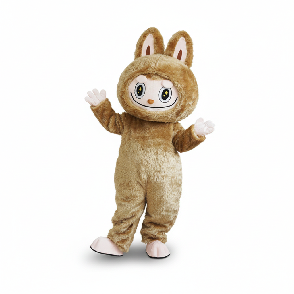 Mascotte Labubu marron avec les deux mains levées