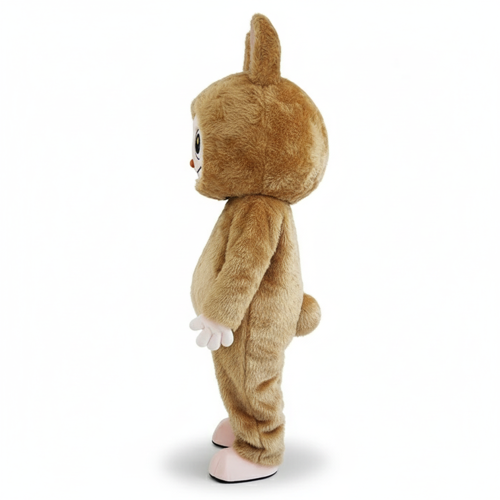 Mascotte Labubu marron vue de profil