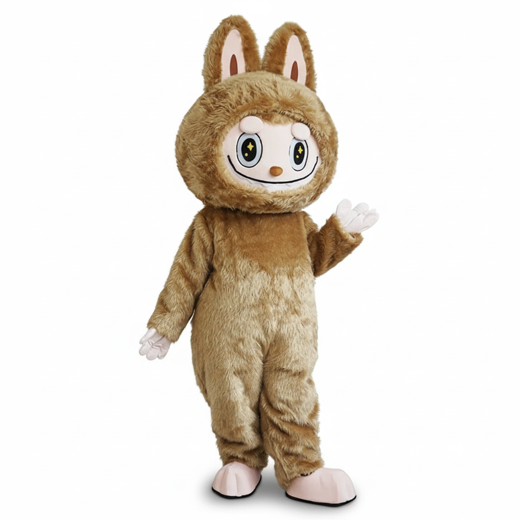 Mascotte Labubu marron vue trois-quarts