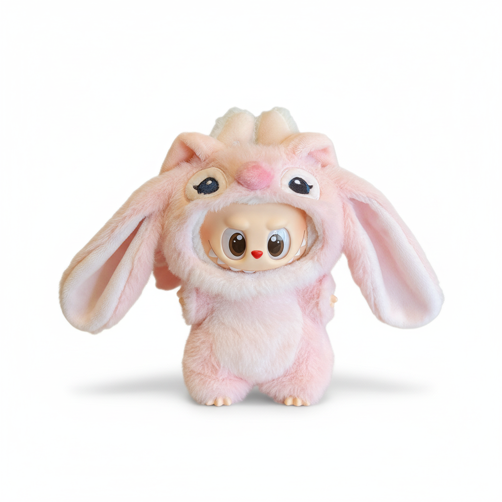 Peluche Labubu sur fond blanc avec ombre