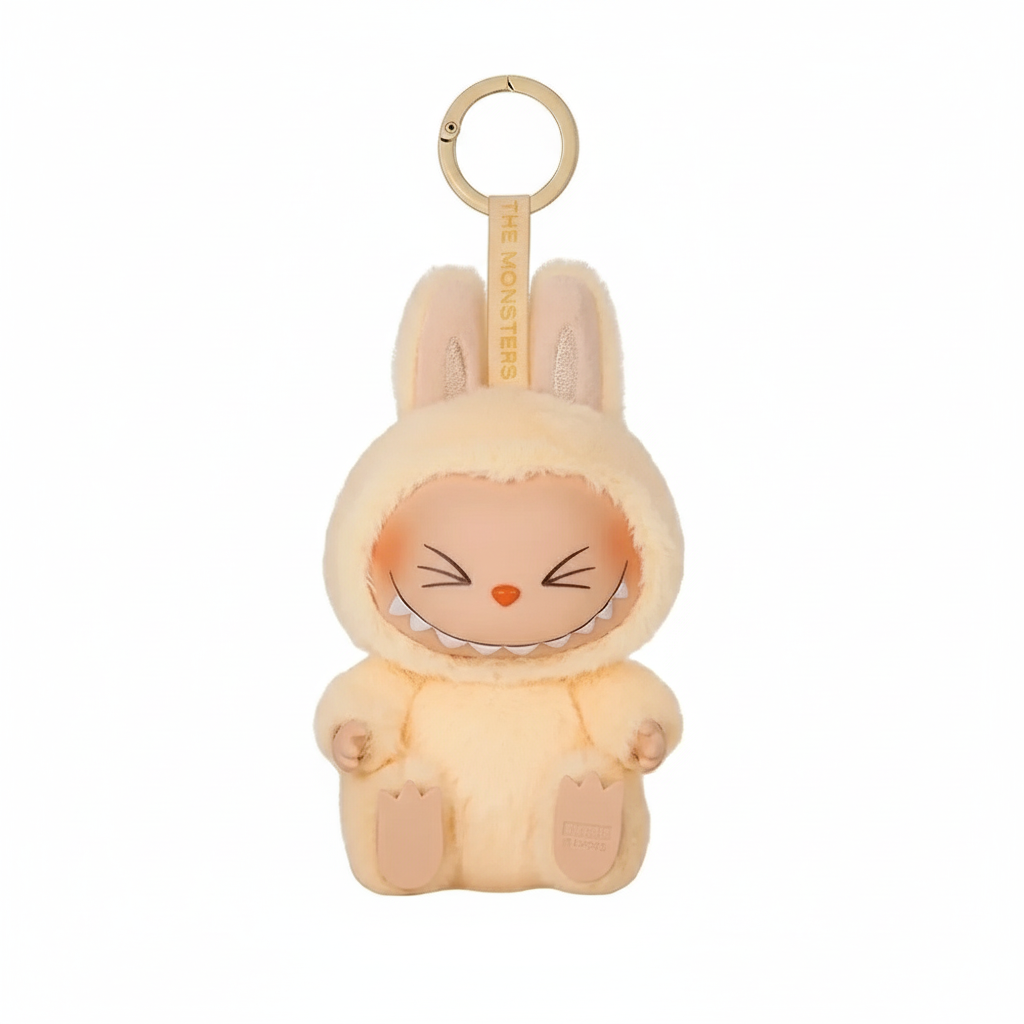 Porte-clé Labubu beige sur fond blanc