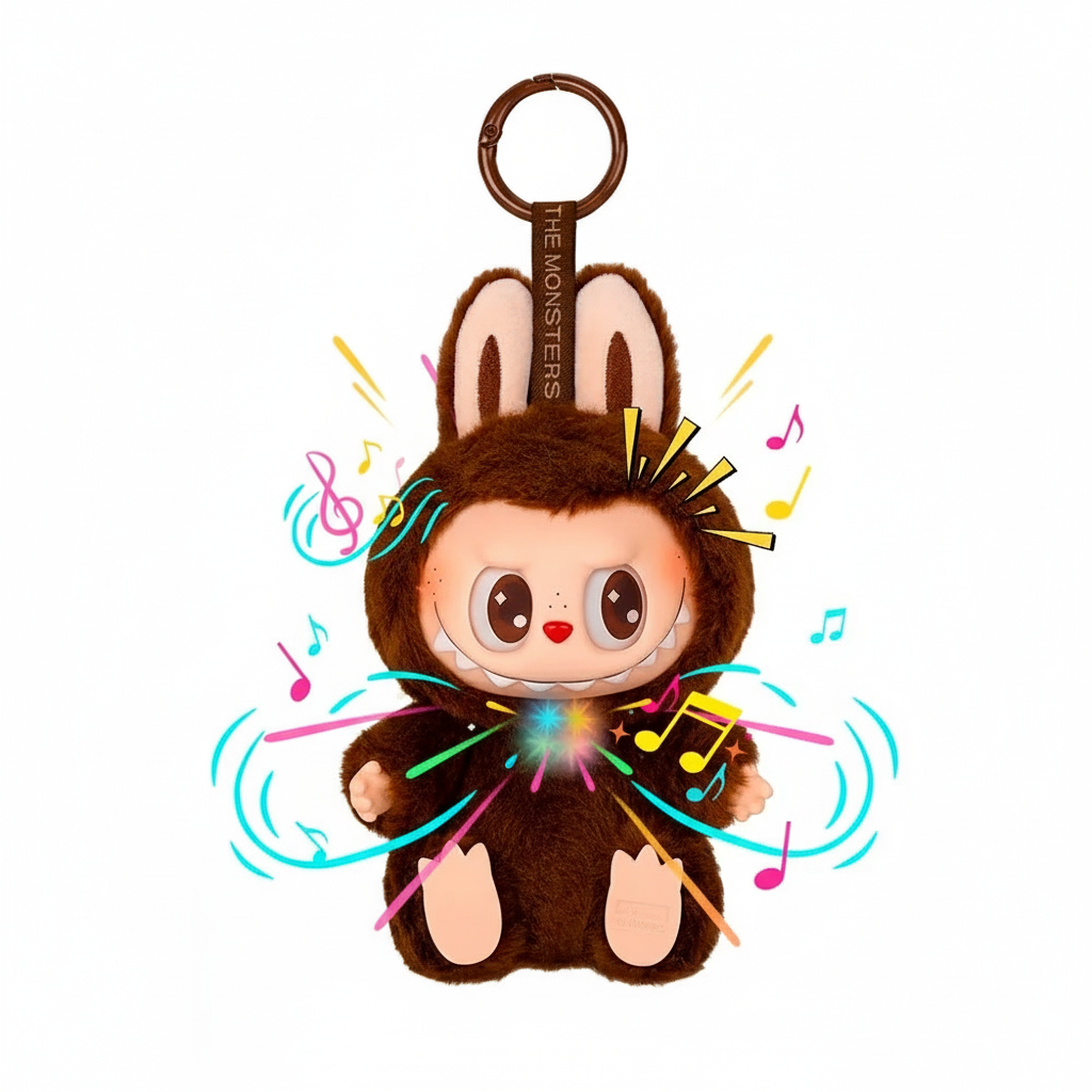 Porte-clé Labubu marron avec effets sonores
